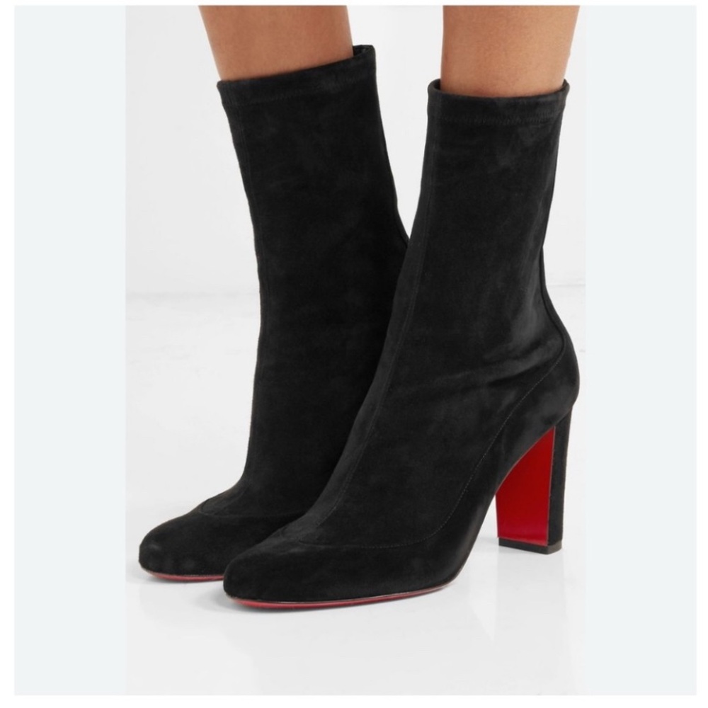 Christian Louboutin gena 85mm stretch boot bootie black suede sz 38.5